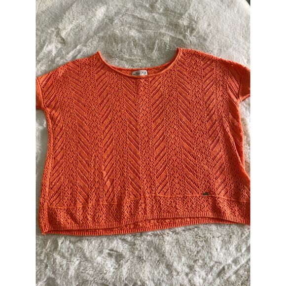 Hollister Knit Top Orange Open Stitch Short Sleeve Casual Everyday Summer - Picture 3 of 8